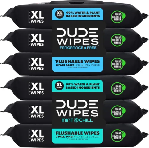 DUDE Toallitas – Toallitas desechables para adultos – Paquete de 6, 288 unidades – Sin perfume y aroma fresco a menta incluido – Extra grande –