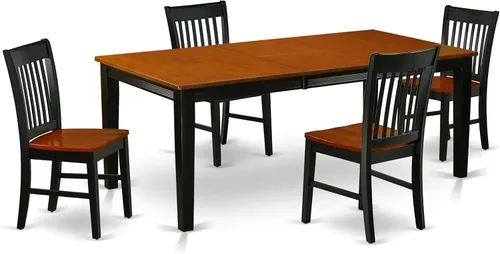 East West Furniture QUNO5-BCH-W - Juego de mesa y sillas de cocina de 5 piezas, incluye una mesa de comedor rectangular con hojas de mariposa y 4