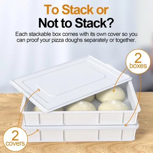 Vista 2 de Paquete de 2 cajas de masa apilables comerciales para pizza con 2 tapas, recipientes de plástico para pan