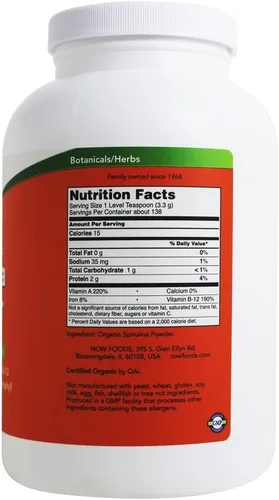 Vista 2 de NOW Foods, botella de espirulina orgánica de 1 libra (paquete múltiple)