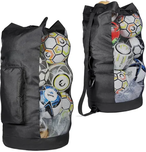 Bolsa de equipo de fútbol de malla resistente XL de Fitdom con diseño de correa de hombro ajustable para entrenador. Con un bolsillo frontal extra