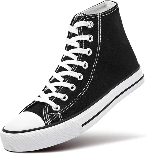 ZGR - Tenis de lona para mujer, tenis informales para caminar tipo bota con cordones hasta arriba