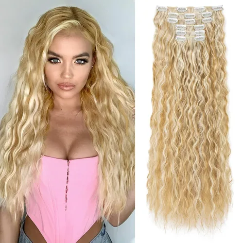 Vista 12 de LONAI - Extensiones de cabello con clip, 6 piezas, rizadas, de 24" de largo, sintéticas, para mujer, color rubio ceniza natural