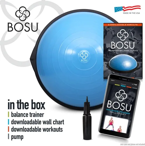 Vista 6 de Bosu - El entrenador de equilibrio original de 26 pulgadas de diámetro, equipo de gimnasio en casa Azul/Verde