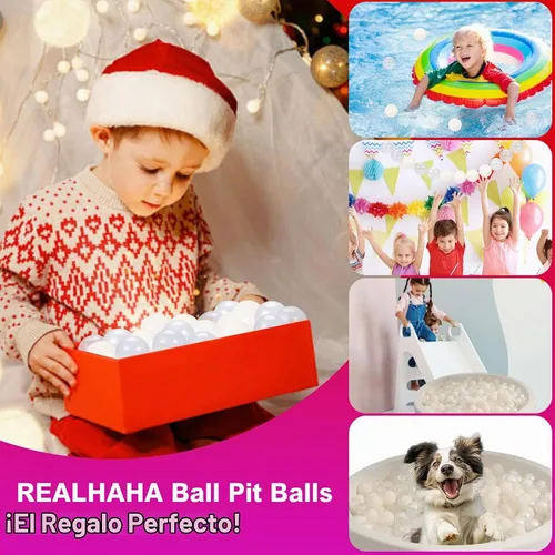 Vista 5 de Bolas de pozo de bolas Realhaha 50 100 200 500 Bolas de juego de plástico para bebés, niñas, niños pequeños, tienda de campaña, piscina, sala