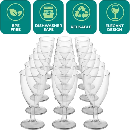 Vista 4 de JoyServe 24 copas de vino de plástico desechables, 7 onzas, vasos de plástico transparente sin BPA con tallo, copas de vino reutilizables