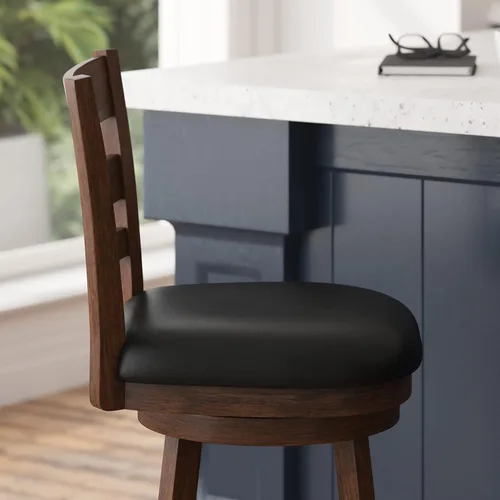 Vista 8 de Taylor & Logan Zayne Classic - Taburete giratorio de madera con asiento de piel sintética, roble antiguo/negro