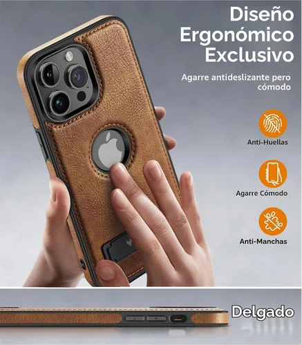 Vista 6 de WTCASE Funda magnética de cuero para iPhone 15, soporte invisible integrado [Compatible con Magsafe] Funda protectora delgada con soporte plegable