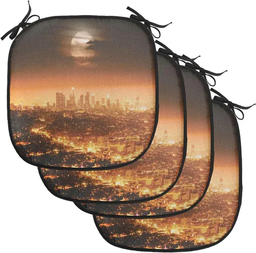 Vista 100 de Lunarable USA Chair Cushion Pad, American Cities Skylines Metropolis Architecture Sketch Style Hand Drawn Art Print, Seat Padding for Kitchen &