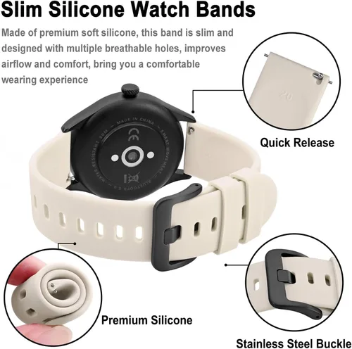 Vista 73 de BISONSTRAP Correas de reloj de silicona, correas de reloj delgadas con liberación rápida, 0.787 in, negro con hebilla negra