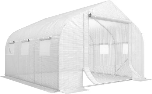 Vista 12 de Outsunny - Invernadero al aire libre de 11.5' x 10' x 6.5', tipo túnel, con ventanas enrollables, puerta con cremallera, cubierta de PE, marco
