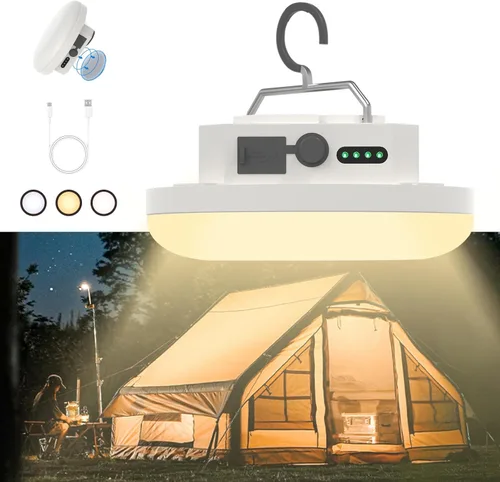Vista 9 de Linterna LED para Tienda de Camping Recargable Portátil Colgante con Control Remoto, IPX5 Impermeable, Luces Exteriores con Batería, Lámpara