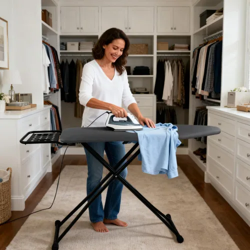 Vista 7 de Tabla de planchar de tamaño completo, cubierta resistente al calor con reposo de vapor, acolchado ultra grueso, altura ajustable, patas de marco