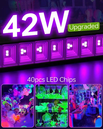 Vista 3 de Paquete de 2 luces LED negras de 42 W, barras de luz negra con enchufe+interruptor+cable de 6 pies, luz negra para fiesta brillante, póster