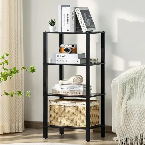 YUFAM - Estantería de madera de 4 niveles con almacenamiento - Pequeña estantería para espacios pequeños, estante para sala de estar, oficina,