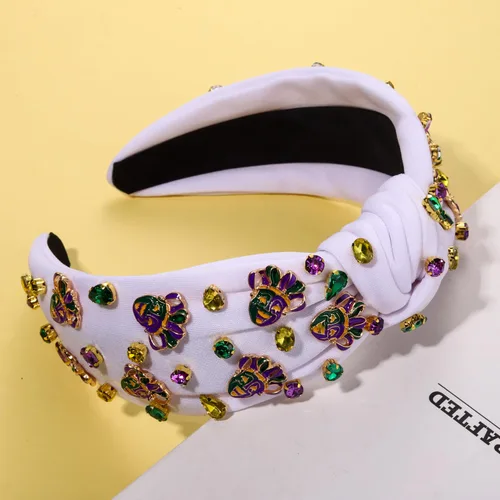 Vista 4 de PHALIN Diadema de Mardi Gras para mujer, accesorios de carnaval de Mardi Gras, corona de flor de lis, diadema con diamantes de imitación y perlas