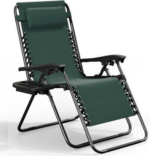 Vista 35 de Nestl Zero Gravity - Juego de 2 sillas de patio al aire libre con almohadas y bandejas portavasos, silla de campamento reclinable de malla de acero