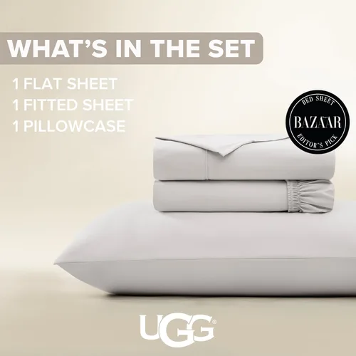 Vista 3 de UGG Juego de sábanas de lujo de 3 piezas, tamaño individual, refrescante, con bolsillos profundos, ropa de cama de alta calidad con 1 funda de Gris