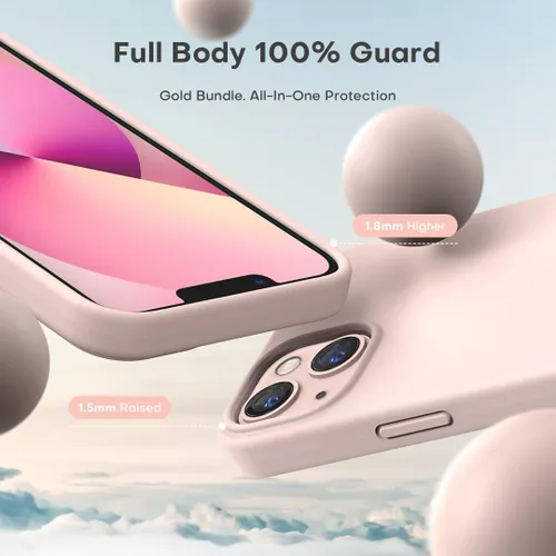 Vista 75 de TOCOL Funda 5 en 1 para iPhone 13, con 2 protectores de pantalla + 2 protectores de lente de cámara, funda de silicona líquida para iPhone 13, verde