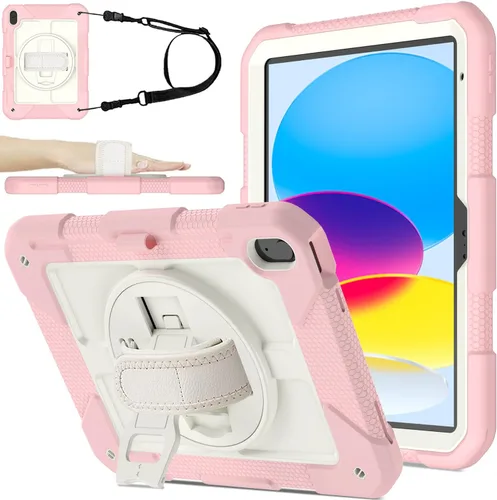 BMOUO Funda para iPad (A16) 11ª generación de 11 pulgadas 2025, iPad de 10.9 pulgadas 2022, soporte giratorio 360 y soporte para lápices y correa de