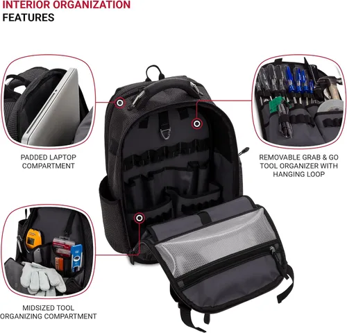 Vista 5 de SwissGear Mochila de bolsa de herramientas, se adapta hasta, Negro, Grande