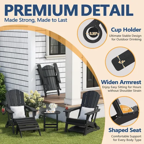 Vista 7 de Silla plegable Adirondack con soporte para tazas, de plástico HDPE resistente a todo tipo de clima, sillas de patio al aire libre, asiento
