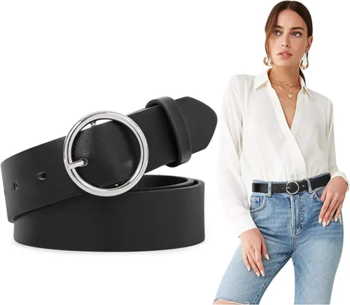 SUOSDEY Cinturones de cuero para mujer, tallas grandes, suaves, de piel sintética, con hebilla de junta tórica