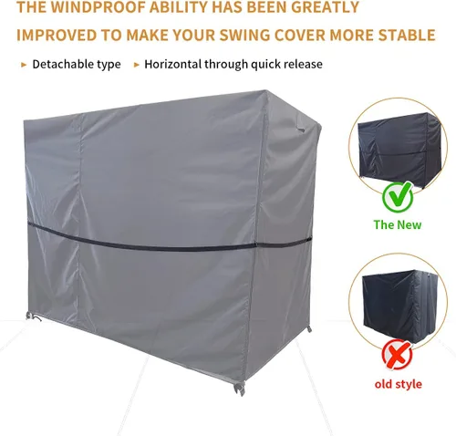 Vista 5 de Funda negra para columpio de patio, columpio de jardín de triple plaza, impermeable, resistente a los rayos UV (81 x 49 x 67 pulgadas)