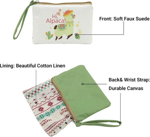 Vista 2 de Coin Purse Cosmetic Makeup Bag Cell Phone Purse Pouch with Wrist Strap, Gift for Women (Alpaca 1)