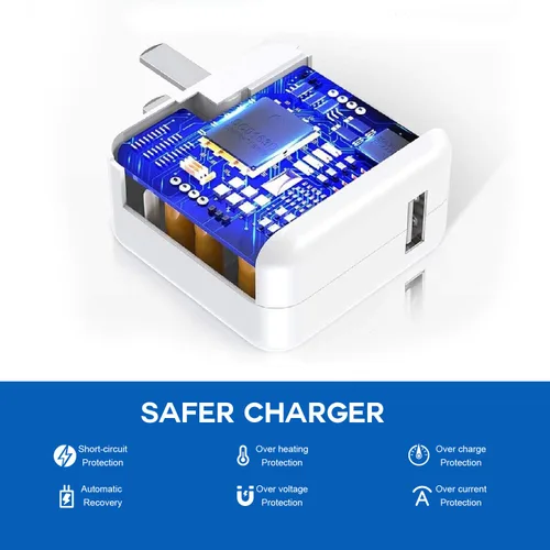 Vista 3 de Cargador para iPad, adaptador de bloque portátil plegable rápido de 12W USB para iPad, con cable de carga USB A a Lightning para iPhone, compatible