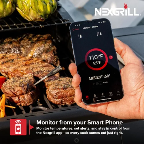 Vista 3 de Nexgrill Smart Wireless Meat Thermometer, Bluetooth, Dual Sensor Probe Meat & Ambient, Digital Display Base, iOS/Android App Control, USB-C