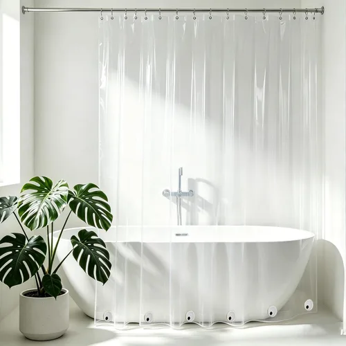 Vista 32 de Cortina de ducha corta transparente de 60 pulgadas de largo, forro de cortina de ducha corta de plástico EVA 7G, 60 pulgadas de largo para baño