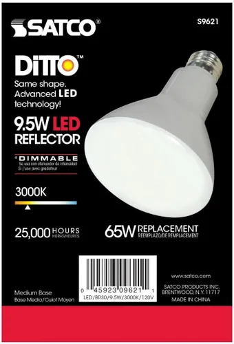 Vista 6 de Satco Lighting - Bombillas LED BR30 de 9.5 W, ángulo de haz de 105 grados, 3000 K, base media E26, 120 voltios, regulables, 750 lúmenes