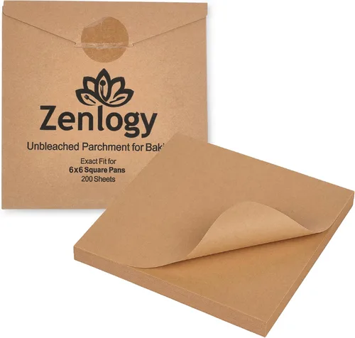 Zenlogy 6x6 Hojas de papel pergamino cuadrados (200 hojas) - Papel pergamino sin blanquear, antiadherente, precortado ideal para envoltorios de