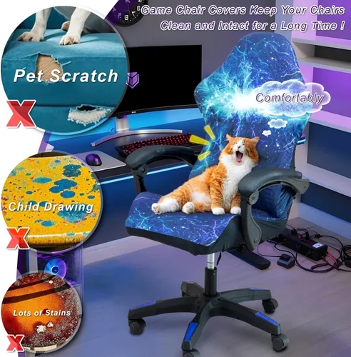 Vista 5 de Fundas para sillas de juegos, impresión 3D, de una pieza, ajuste universal, funda de asiento para silla de juegos con reposabrazos y funda estilo 4