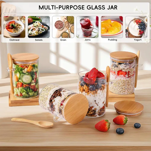 Vista 4 de MHDCLY Recipientes para Avena Nocturna con Tapas, 16oz Tarros para Avena Nocturna Paquete de 4, Tazas de Avena, Recipientes para Preparación