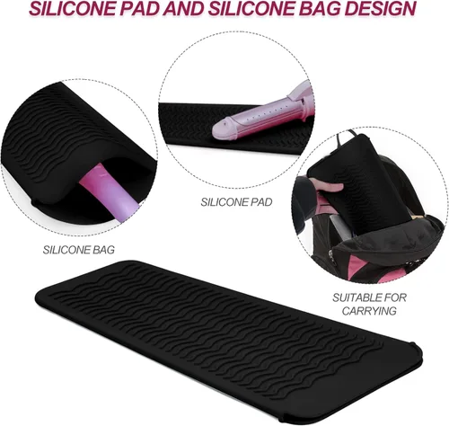 Vista 2 de 1 Paquete de Funda de Silicona Resistente al Calor para Alisador de Cabello, Rizador, Plancha Plana y Herramientas Calientes para el Cabello Negro