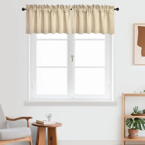 Vista 12 de Aquazolax Half Window Curtains 24 Inch Length, 28" Wide Rod Pocket Small Window Treatment for Kitchen, Bathroom, Camper, Beige, 2 Panels Set