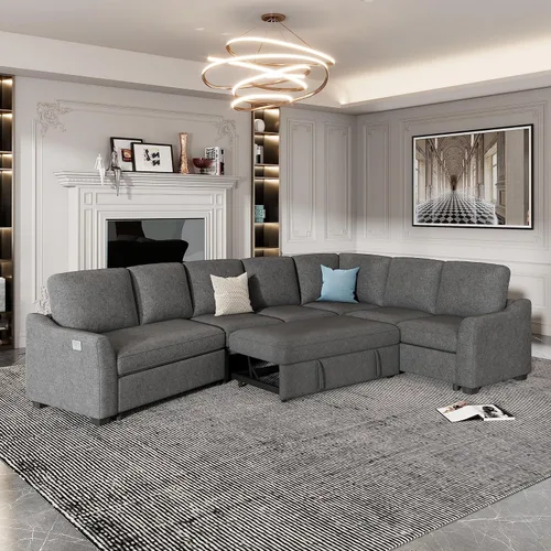 Vista 16 de Sofá modular de gran tamaño con otomana, lujoso juego de sofá modular en forma de L, sofá modular reversible de 7 plazas para sala de estar y beige