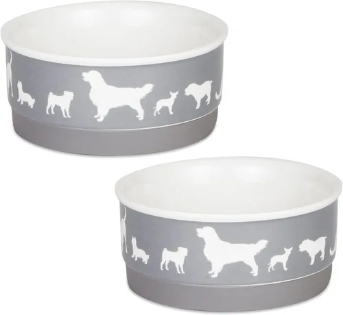 Bone Dry Dog Bone - Recipiente y recipiente de cerámica para mascotas, pequeño, 4.25 x 2, gris, 2 unidades