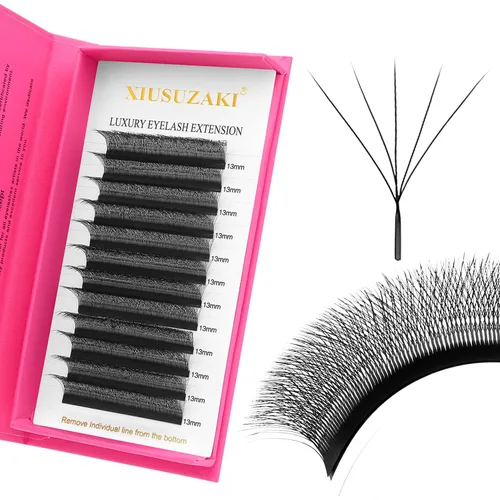 Vista 38 de Extensiones de pestañas marrones 4D en forma de W, Extensiones de pestañas de 0.07 mm de grosor, rizado D, 8 mm, Extensiones de pestañas