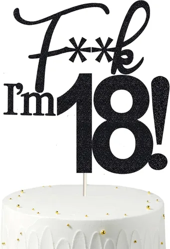 Decoración para tartas de cumpleaños - Negro con brillo, decoración para tartas de 18, decoración para tartas número 18, decoración para tartas de