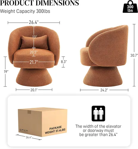 Vista 2 de Silla giratoria de barril tapizada de 360 grados, sillas giratorias para sala de estar, moderno sillón giratorio pequeño y redondo de sherpa