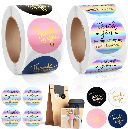 Vista 8 de 3000 Calcomanías de Agradecimiento de 1 Pulgada, 6 Rollos de Calcomanías de Agradecimiento por Apoyar Mi Pequeña Empresa, Calcomanías Hechas a Mano