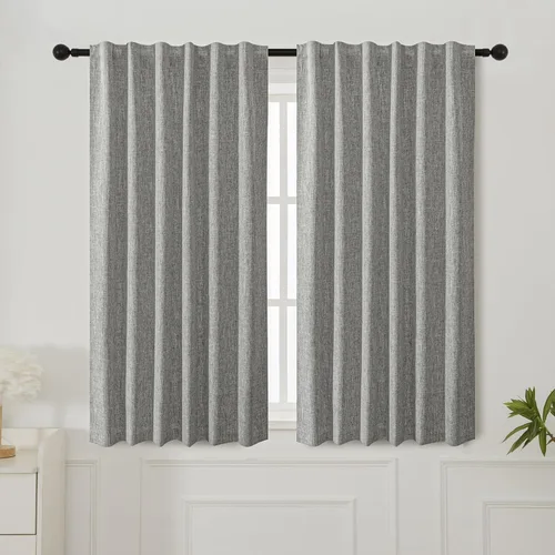 Vista 11 de INLINAS Cortinas opacas con textura anudada de lino sintético, 100% bloqueo de luz, reducción de ruido, ojales de tela de triple capa para Beige
