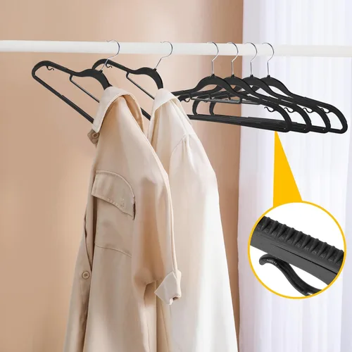 Vista 3 de Perchas de ropa de calidad, paquete de 50 unidades, perchas de plástico sin terciopelo para ropa, juego de perchas resistentes para abrigos, perchas