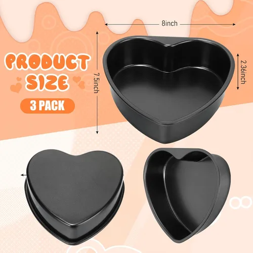 Vista 3 de Nuogo Paquete de 3 moldes de aluminio con forma de corazón de 8 pulgadas, moldes para hornear para el día de San Valentín, cumpleaños, bodas, latas