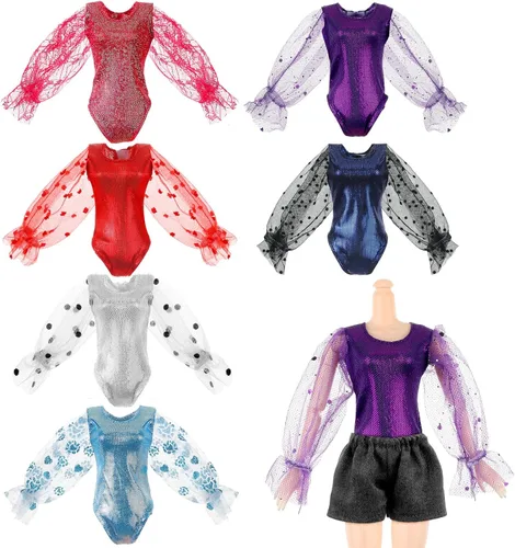 Vista 14 de Bencailor 6 piezas de ropa de muñeca para muñeca de 11.8 pulgadas, accesorios de atuendo, abrigo de invierno, tops, traje de baño, camiseta