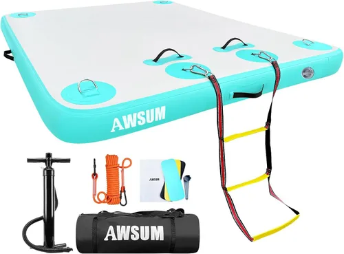 Vista 16 de AWSUM Muelle Flotante Inflable Plataforma de Aire Muelle Flotante Isla Balsa con Superficie Antideslizante para Piscina, Playa, Océano