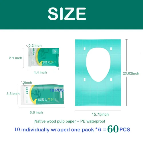 Vista 3 de Ditind Fundas de asiento de inodoro desechables, paquete de 60 fundas de asiento de inodoro para accesorios de viaje (15.8 x 23.6 pulgadas), fundas